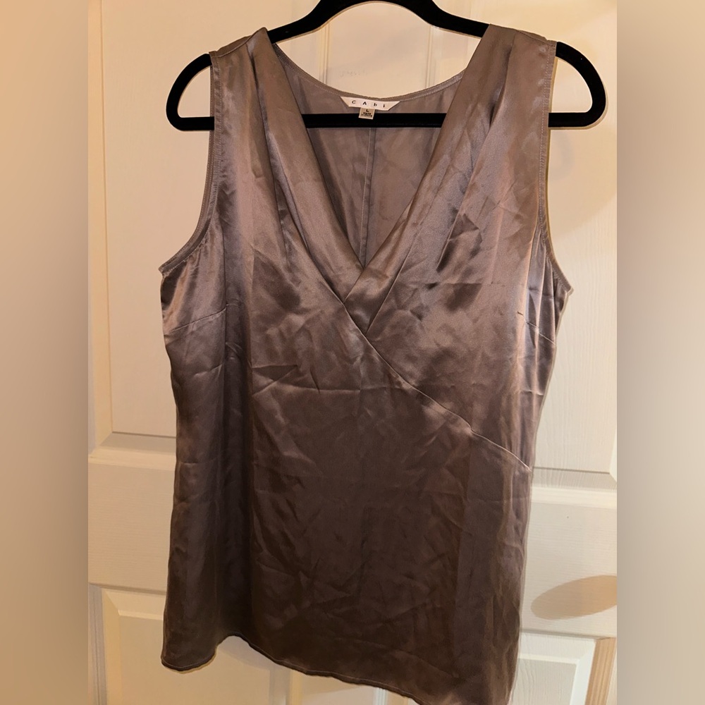 CAbi Grey Silk tank Blouse L office formal vacation
